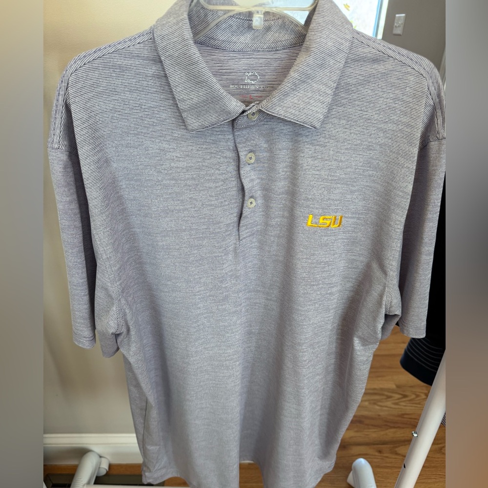 Southern Tide Gray LSU Polo Shirt with Yellow Logo